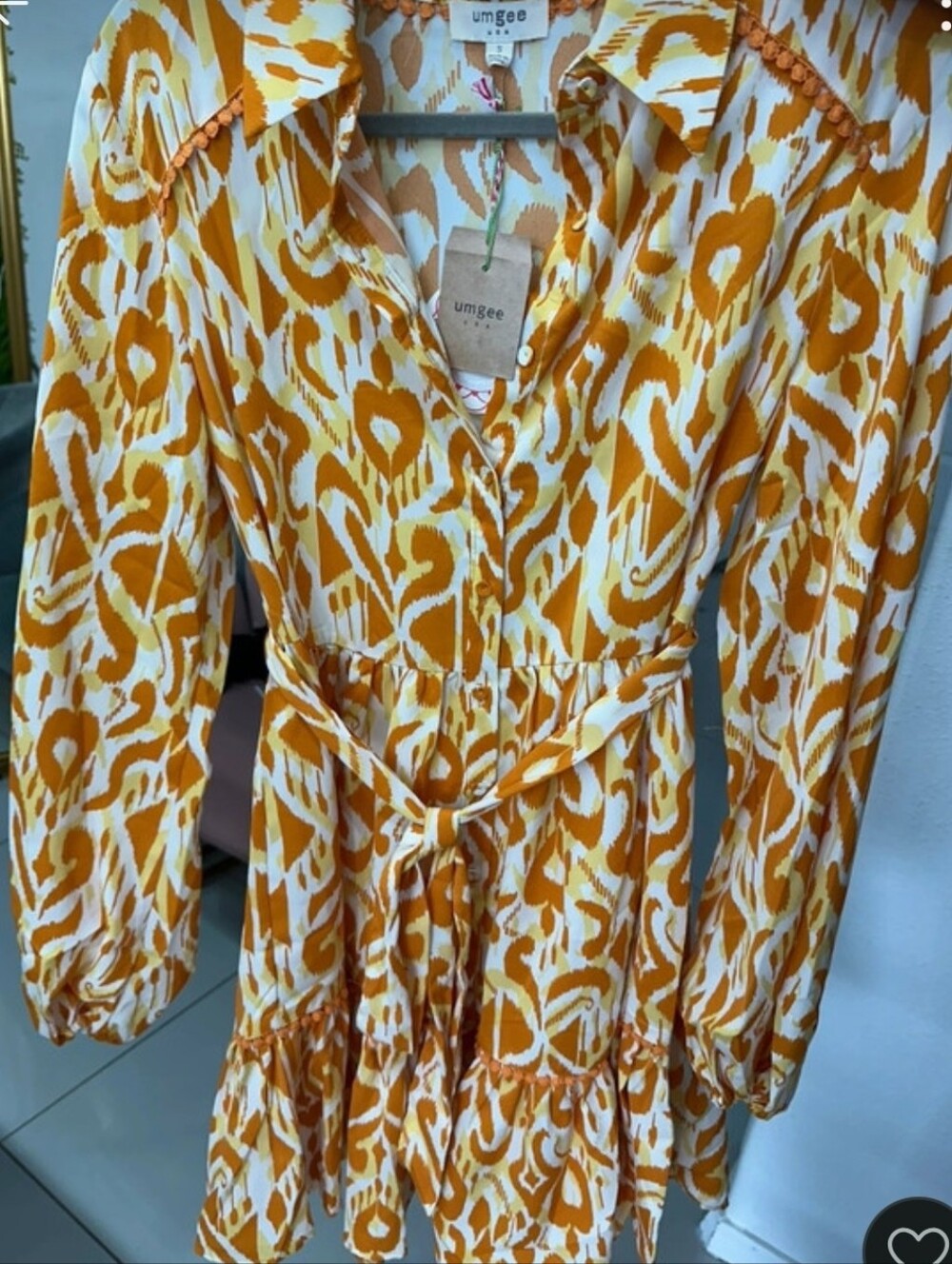 Umgee Orange & White Printed Tie-Waist Mini Dress - Picture 3 of 3